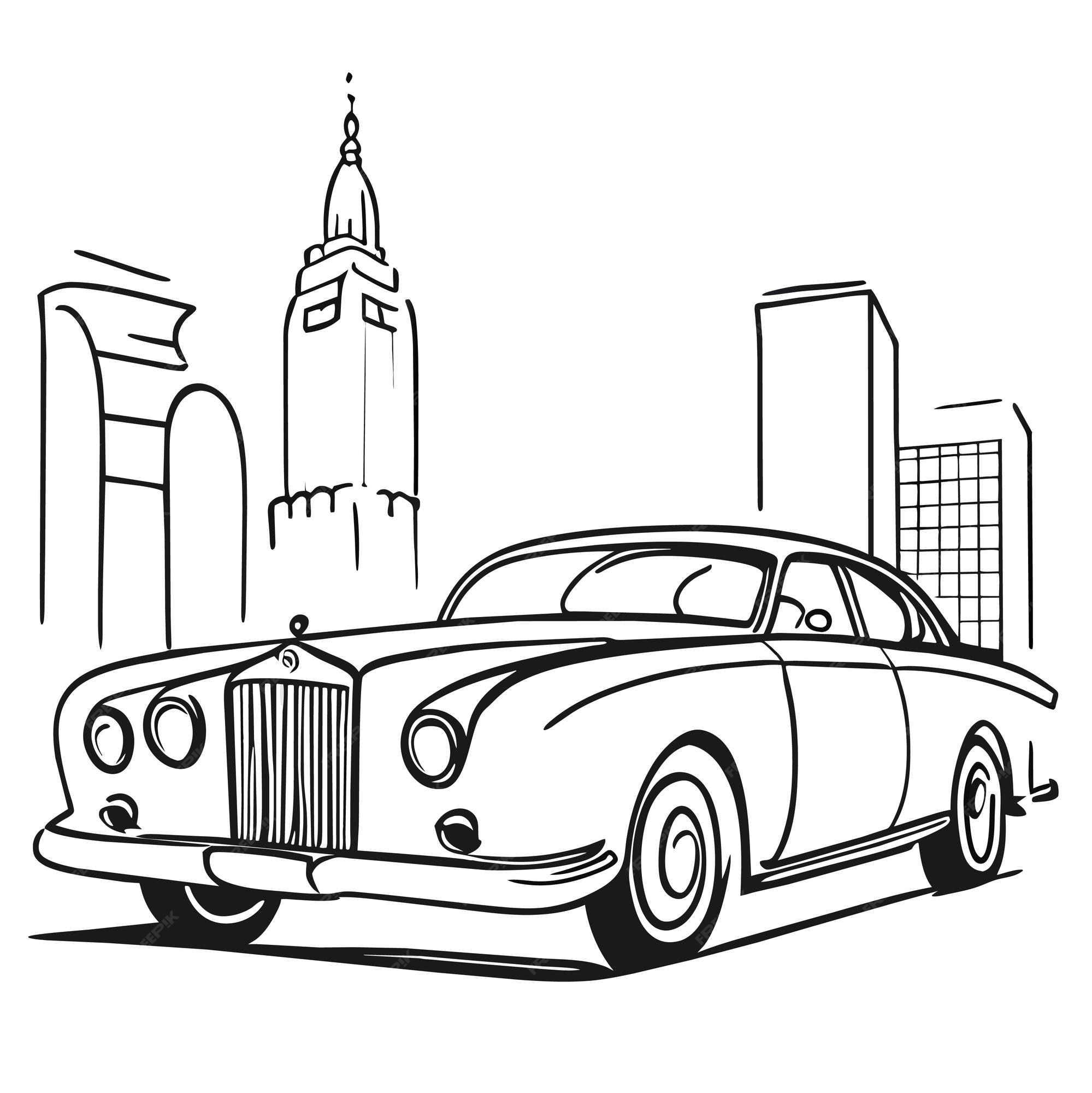 Premium vector vintage car or kawaii and anime coloring pages