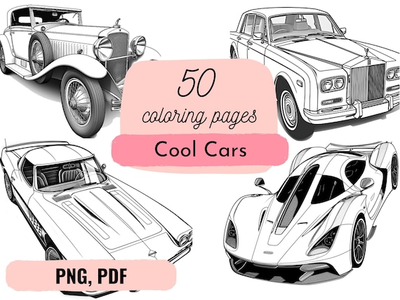 Car coloring book for adults printable pdf pages instant download car coloring for kids cars coloring pages for boys car coloring books