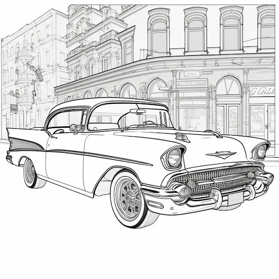 Classic car coloring pages instant download digital ai art vintage cars printable digital print adult kids teens