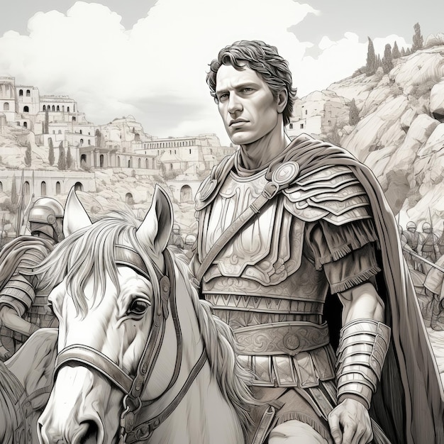 Premium ai image coloring page with a roman legionary rider from ancient rome