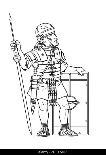 Coloring book roman soldier stock photo