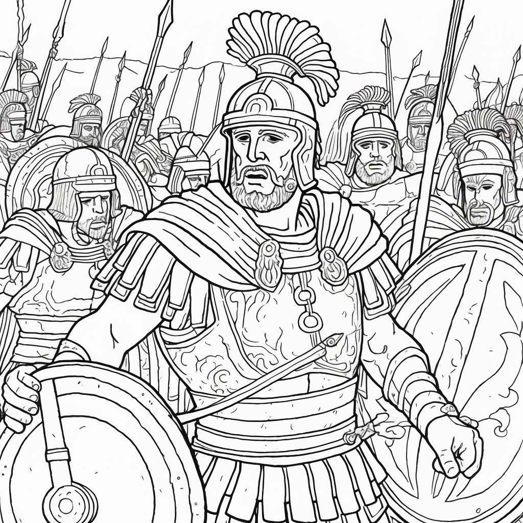 Midjourney prompt roman soldier coloring pages
