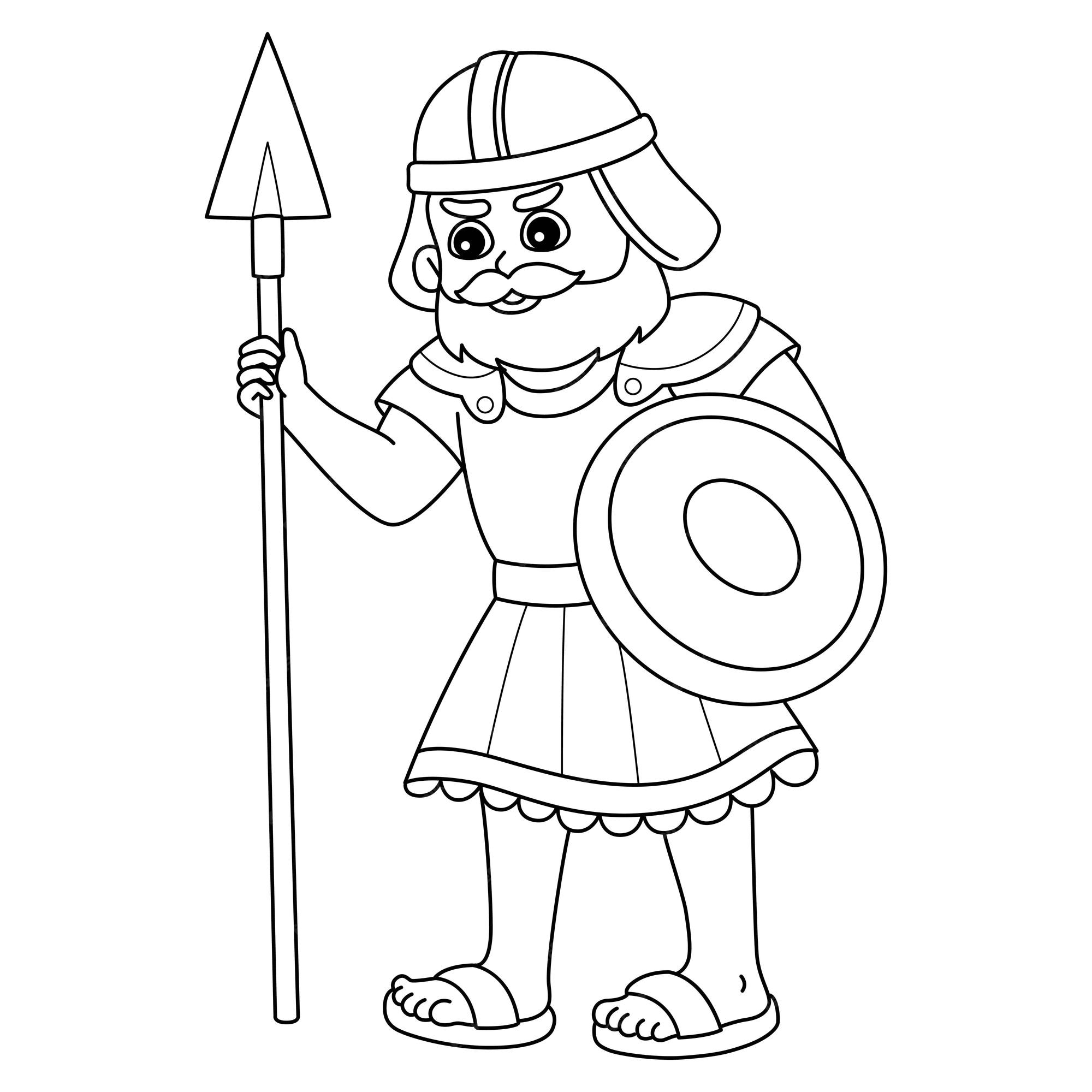 Premium vector goliath with spear isolated coloring page for kids