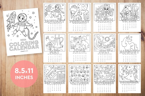 Printable coloring calendar x instant download