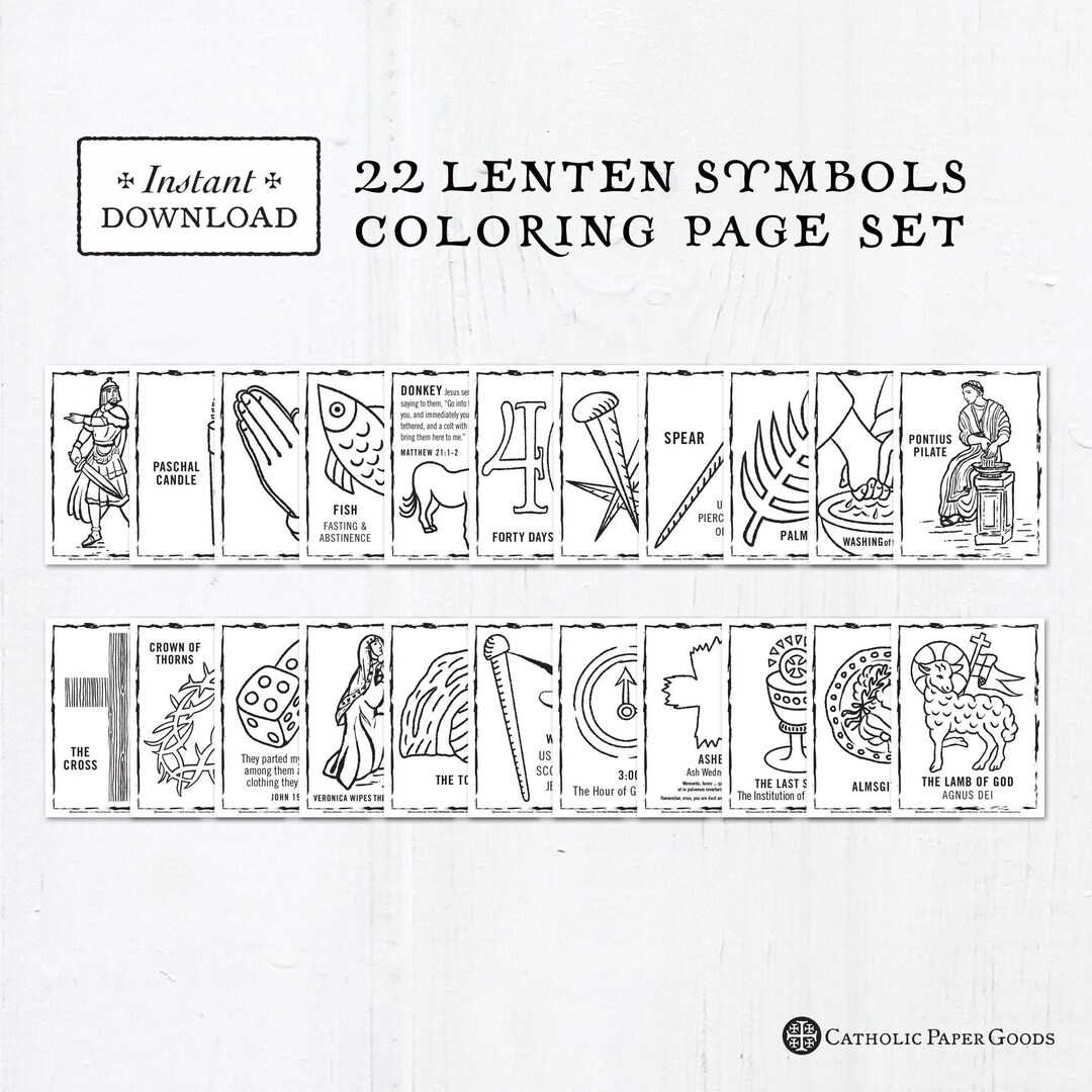 Catholic coloring pages lenten symbols bundle of lent activity for kids printable coloring pages digital pdf