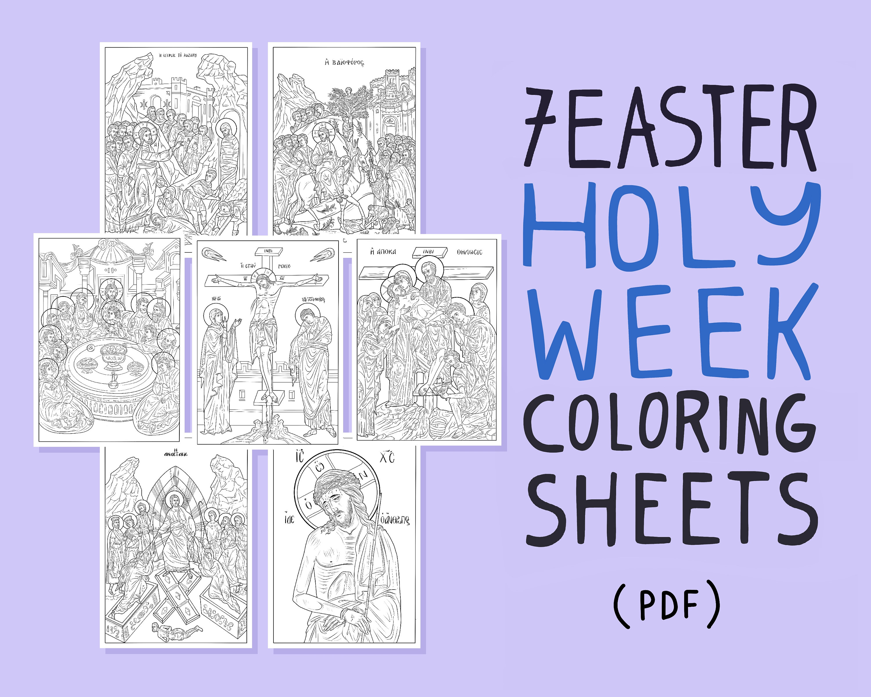 Easter holy week coloring pages christian orthodox icons palm sunday lazarus last supper crucifiction resurrection printable pdf