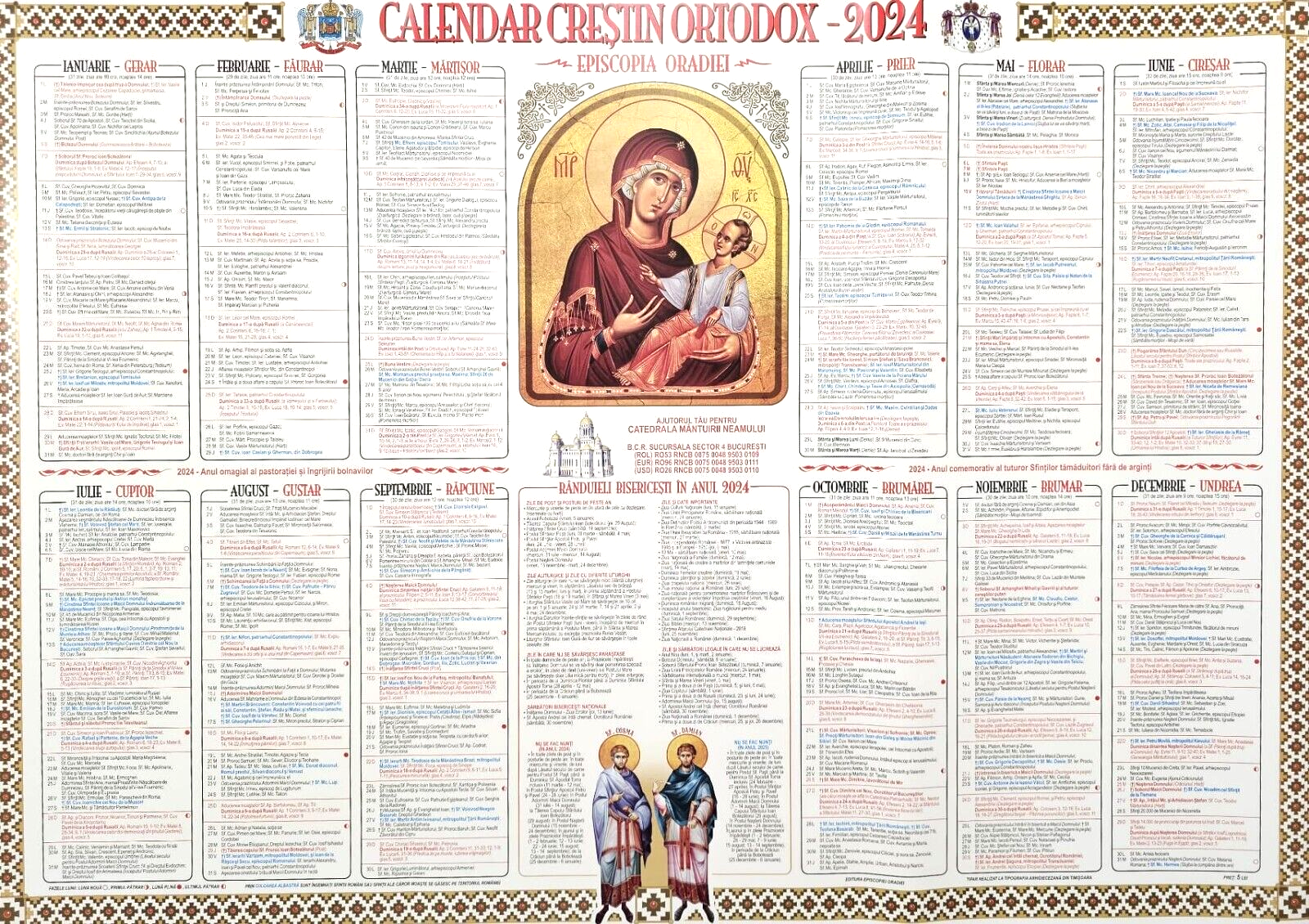 Romanian orthodox wall calendar calendar de perete crestin ortodox roman