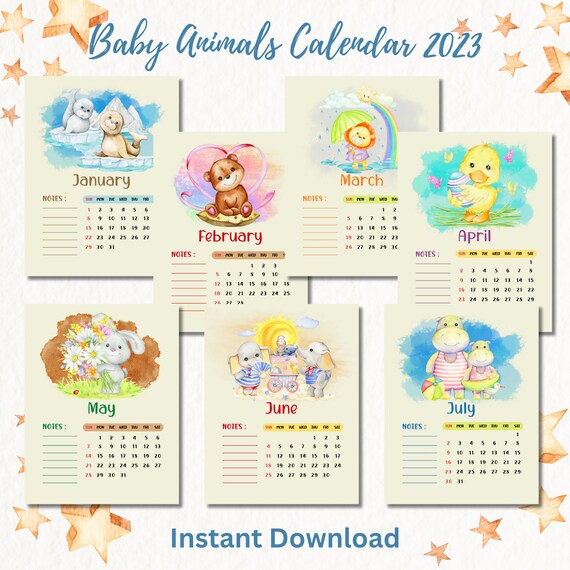 Animal desk calendar baby animals calendar desk calendar printable desk calendar monthly baby calendar calendar printable