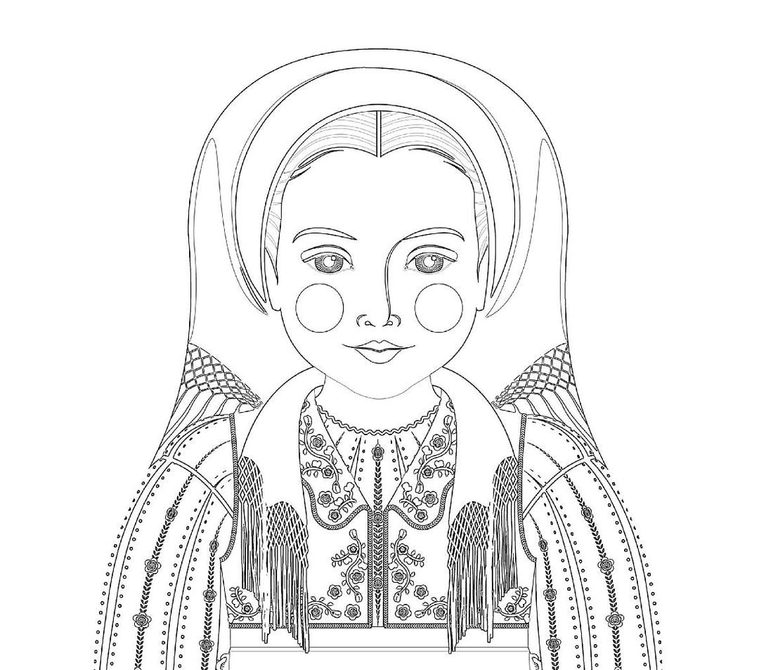 Romanian coloring sheet printable file traditional folk dress matryoshka doll download now