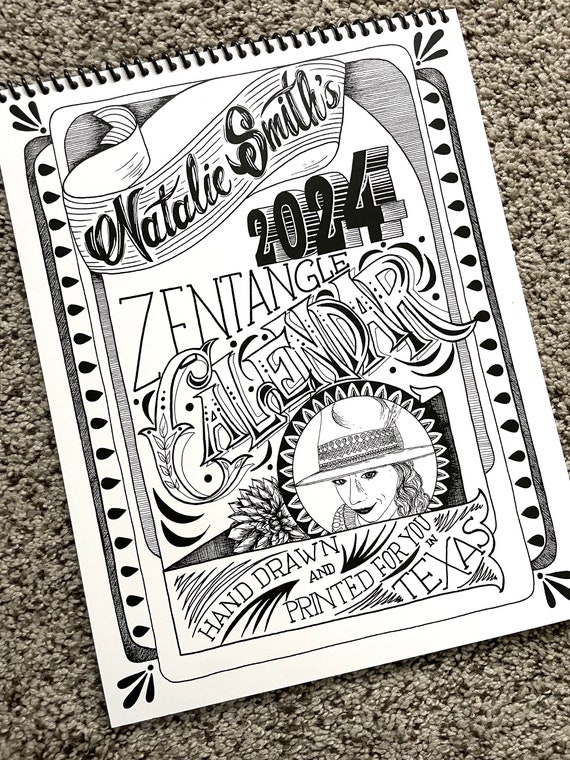 Wall calendar hand drawn zentangle art coloring