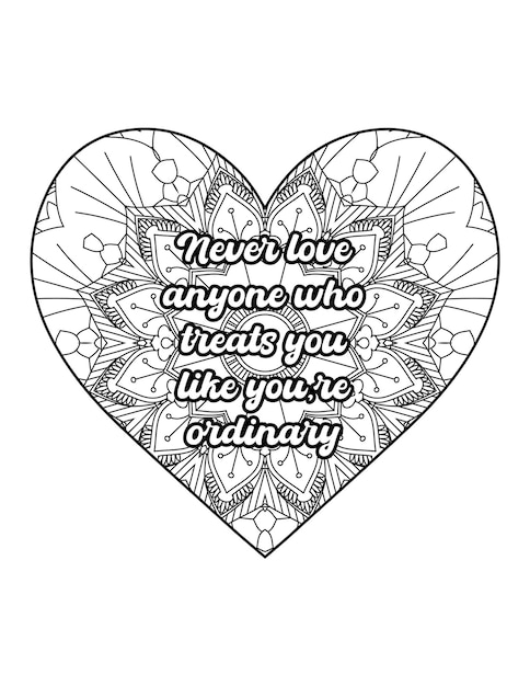 Premium vector romantic coloring page for adults motivational quotes inspirational quotes love quotes heart
