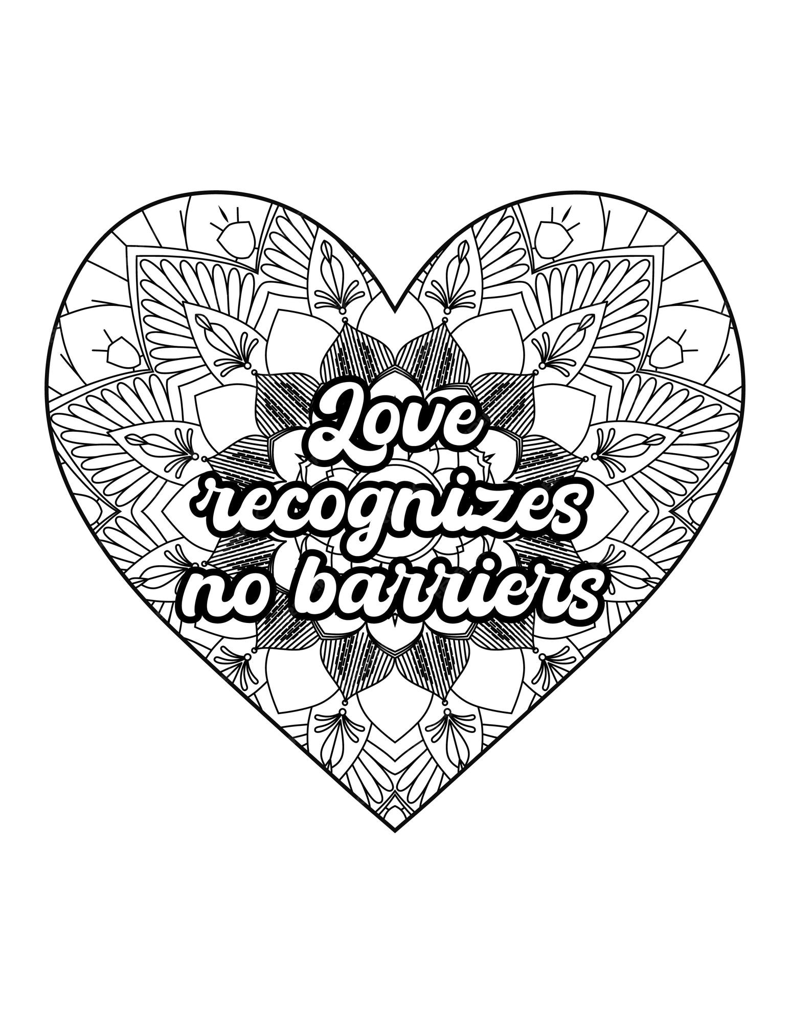 Premium vector romantic coloring page for adults motivational quotes inspirational quotes love quotes heart