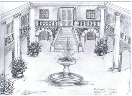 Set design romeo and juliet balcony scen drawing by lucy beveridge
