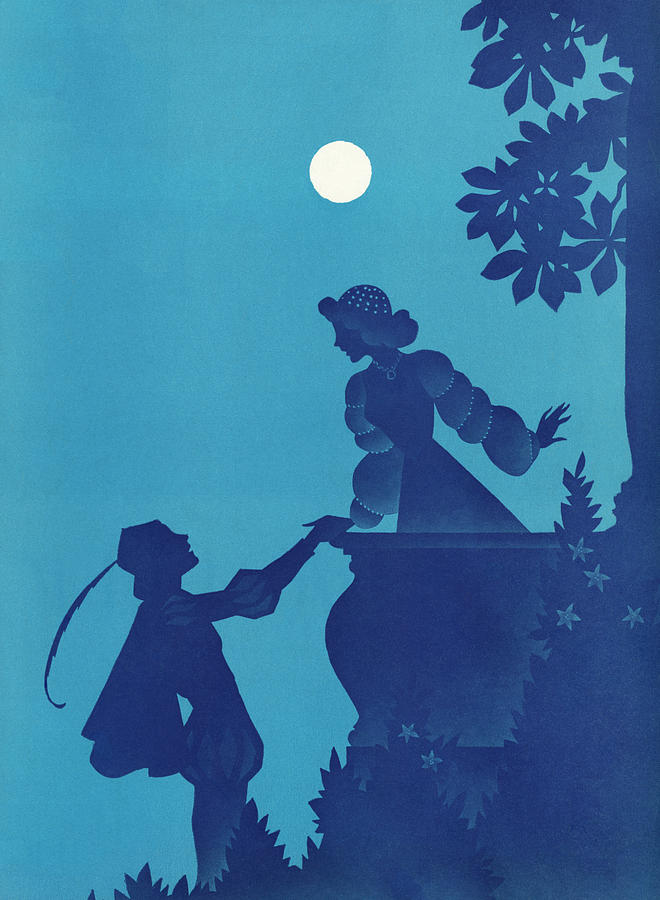 Romeo wooing juliet on the balcony drawing by american school