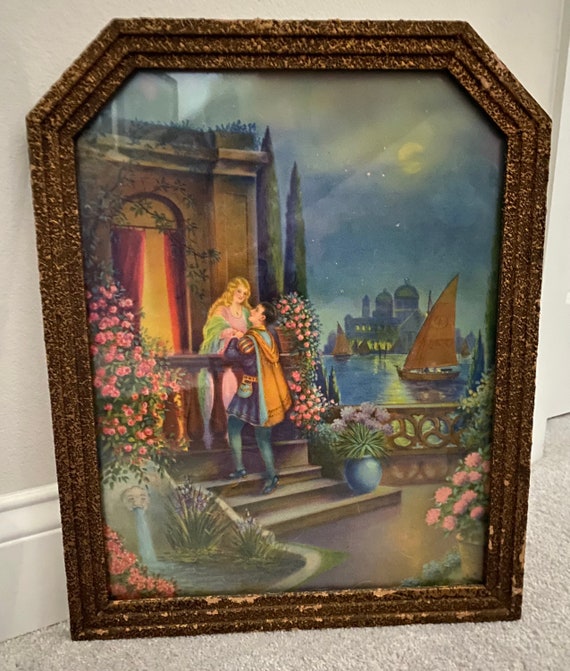 Romeo and juliet balcony scene lithograph with frame