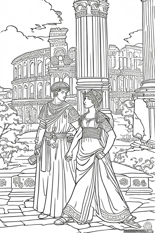A couple in love in a romantic scene lineal drawing black and white