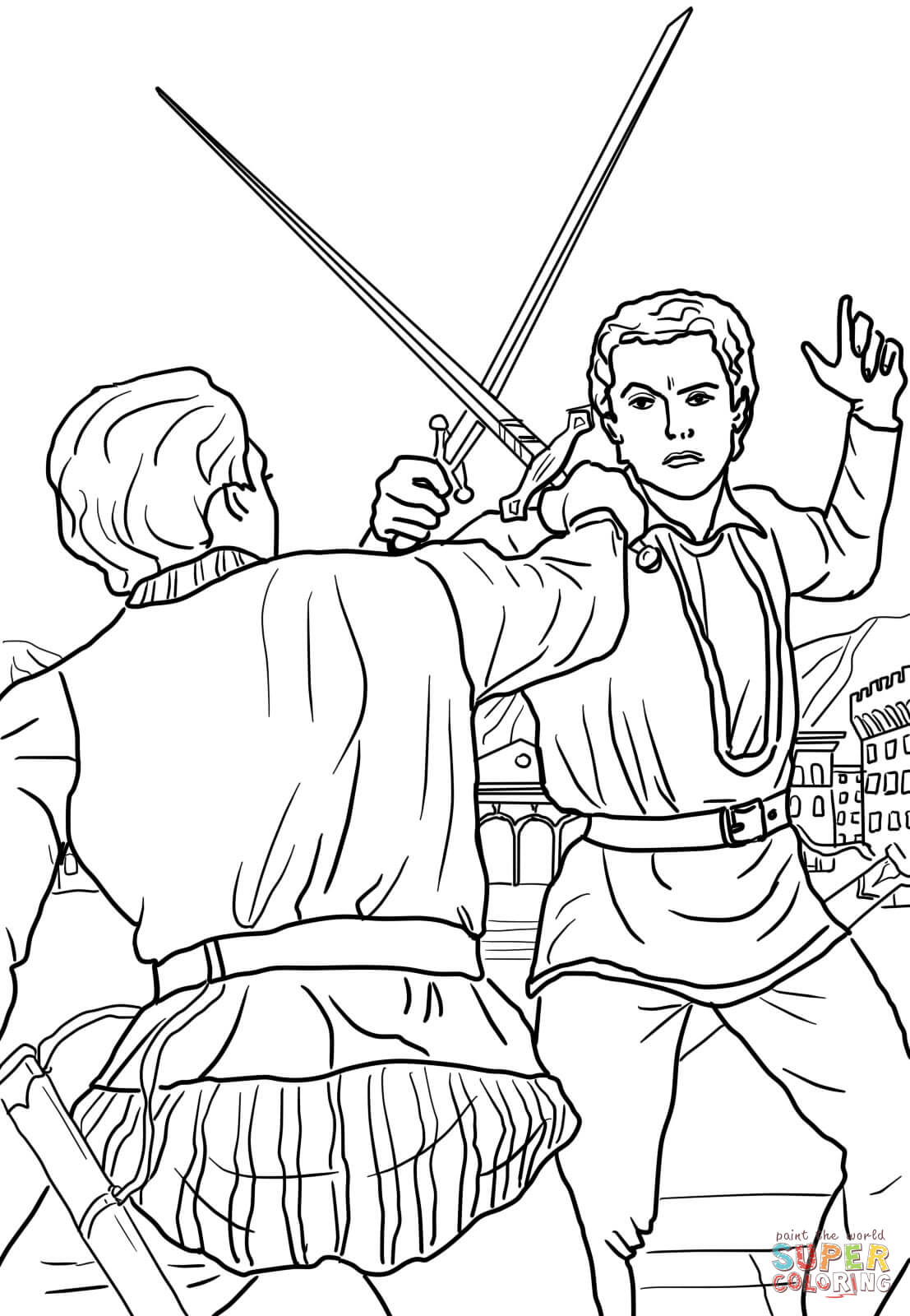 Romeo and juliet duel scene coloring page free printable coloring pages