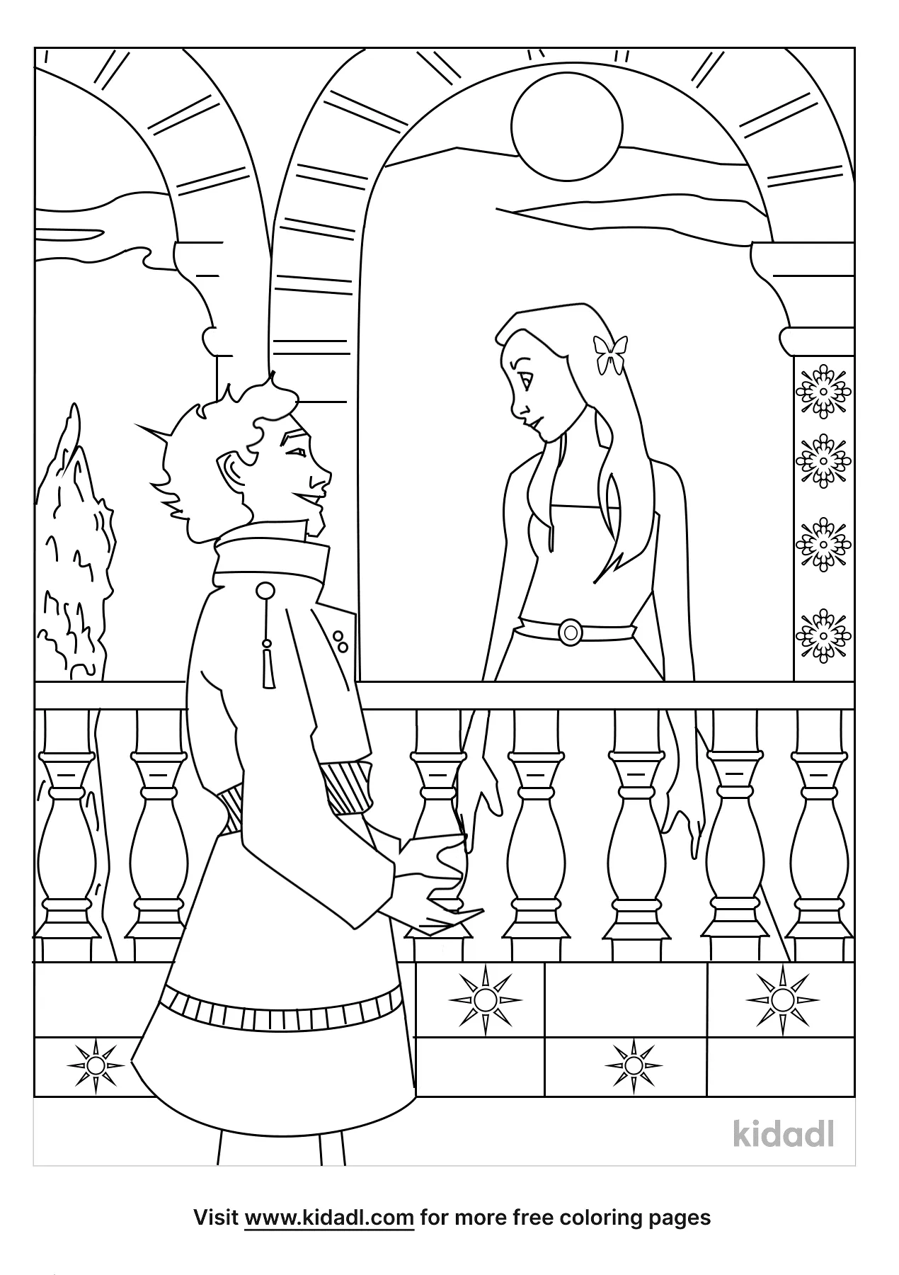 Free romeo and juliet balcony scene coloring page coloring page printables