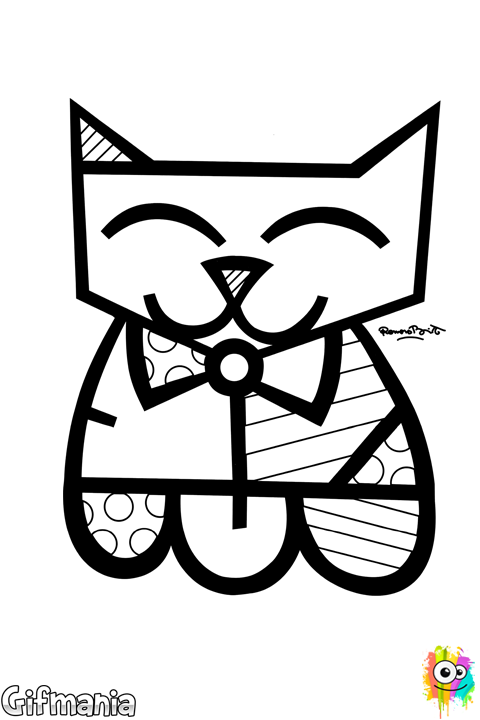 Britto cat coloring page romero britto obras de romero britto arte funky