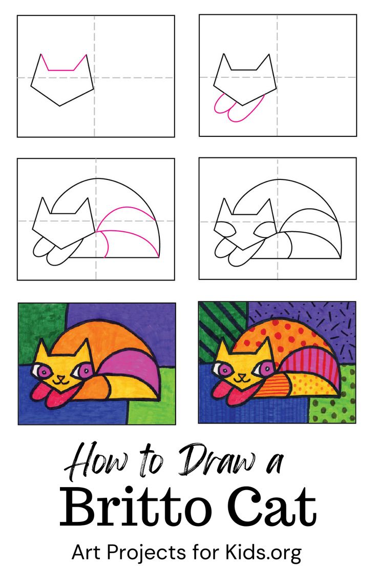 Easy how to draw a romero britto cat and britto cat coloring page kindergarten art lessons homeschool art elementary art projects