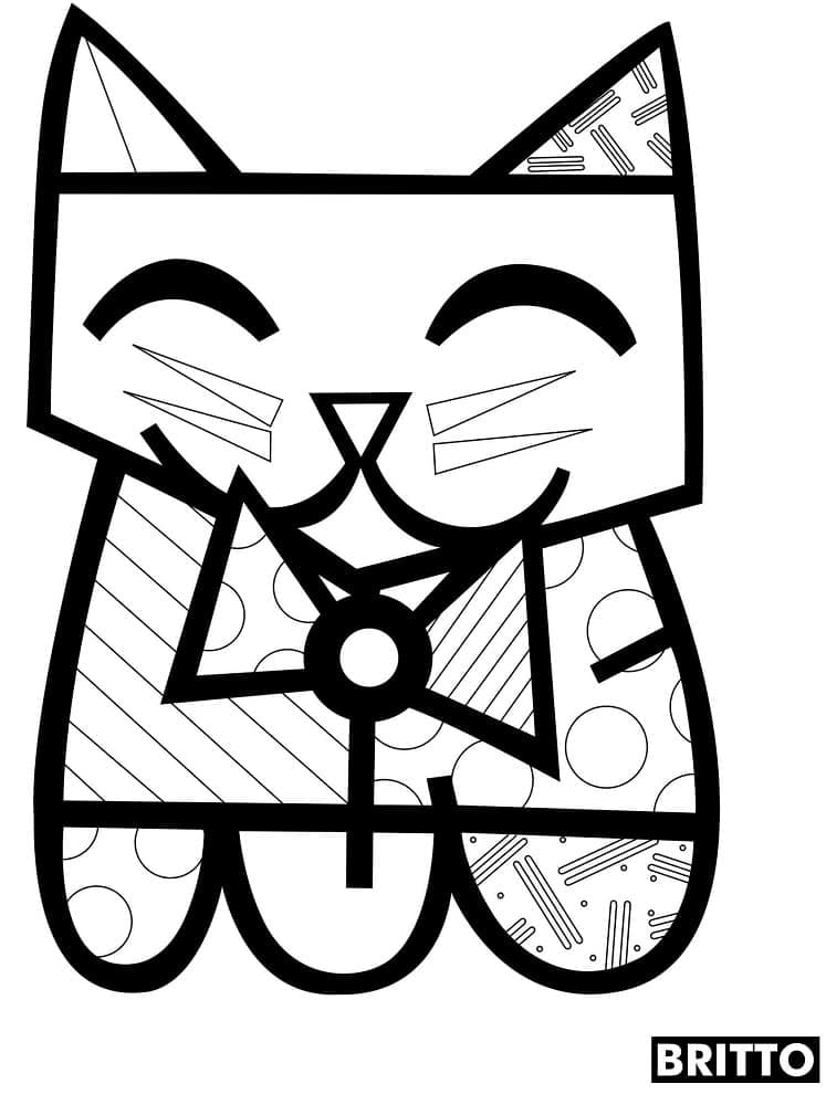 Cat by romero britto coloring page