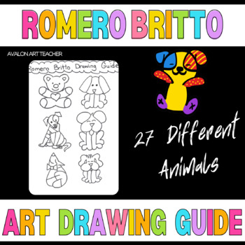 Romero britto art pop art coloring pages student drawing guide animals clip art
