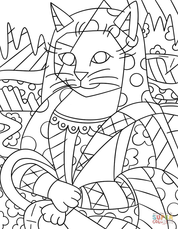 Mona cat by romero britto coloring page from romero britto category select from printable crafts of cartoonsâ britto art romero britto art romero britto
