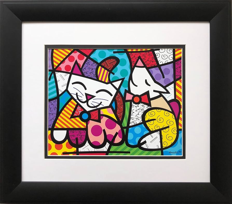 Romero britto happy cat snob dog newly custom framed art print framed size measures approx x image size x posters prints