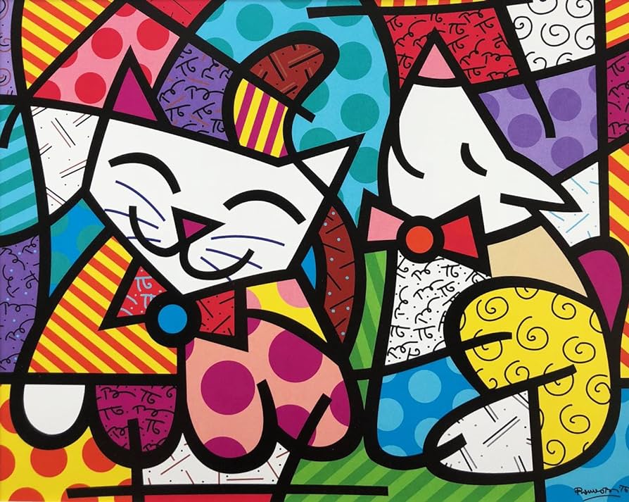 Romero britto happy cat snob dog newly custom framed art print framed size measures approx x image size x posters prints