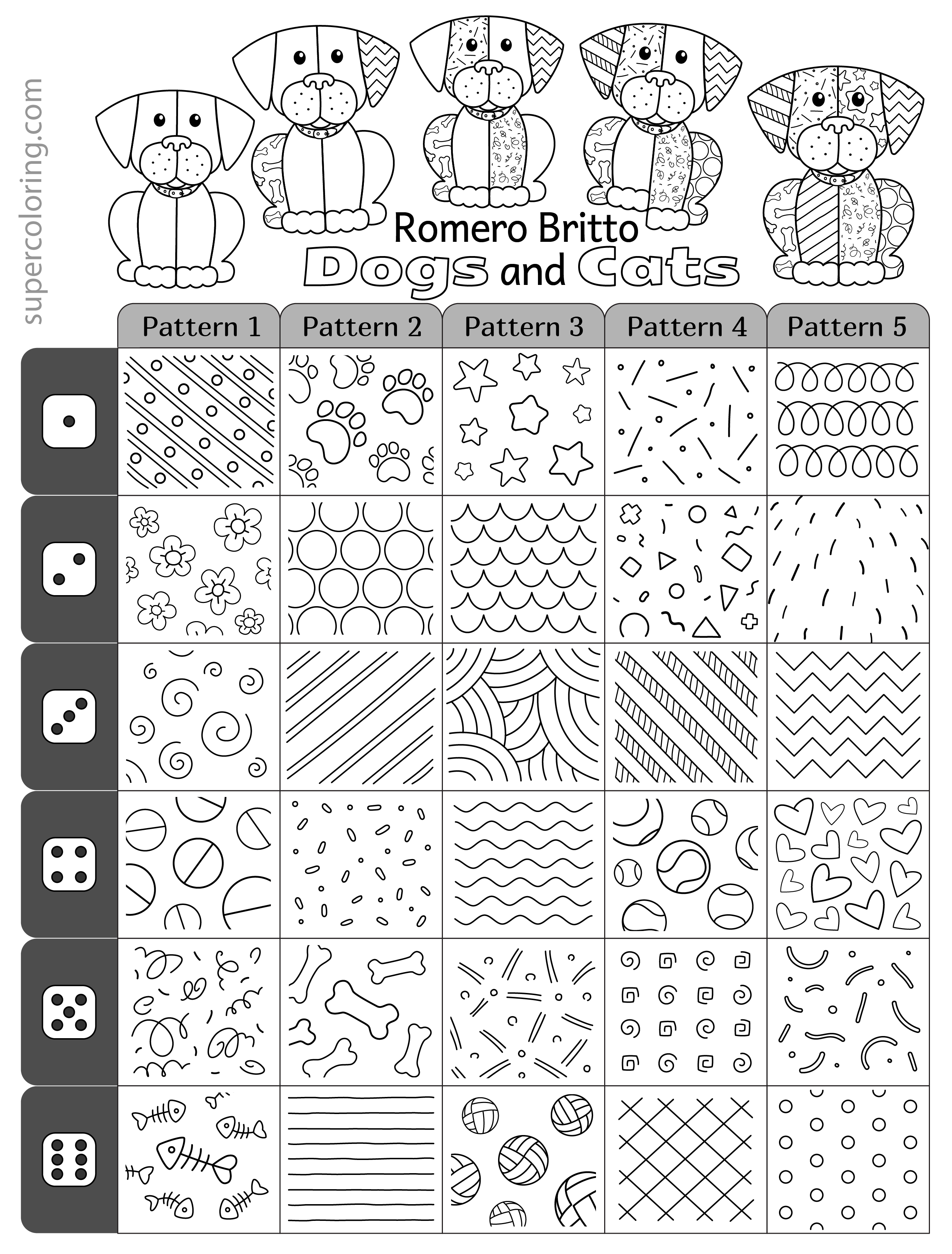 Roll and draw romero britto dogs and cats free printable puzzle games