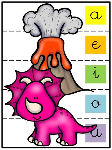 Cuaderno de puzzl de dinosaurios para trabajar las vocal