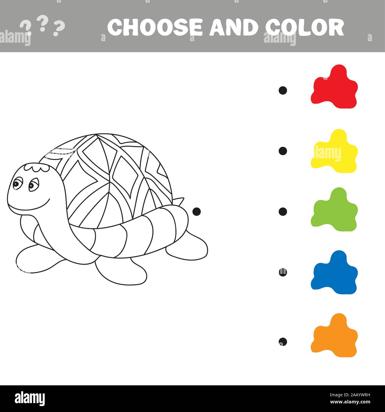 Cartoon turtle outlined vector illustration puzzle for preschool children stock vector image art
