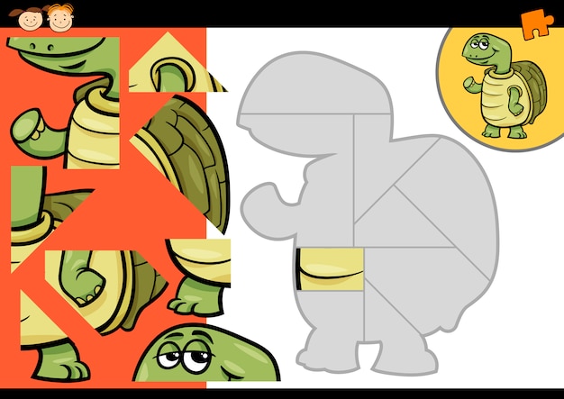 Juego de rompecabezas de tortuga de dibujos animados vector premium