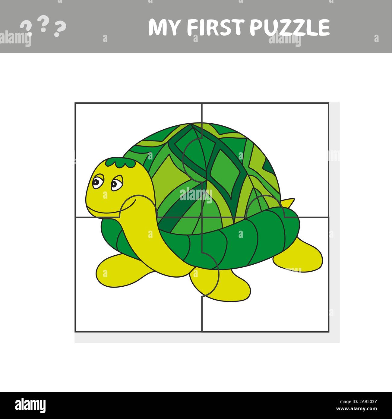 Cartoon vector illustration of education jigsaw puzzle game for preschool children with funny turtle animal stock vector image art