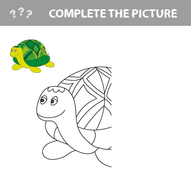 Tortuga de dibujos animados juego educativo de color por nãºmero para niãos ilustraciãn para colar y precolar vector premium