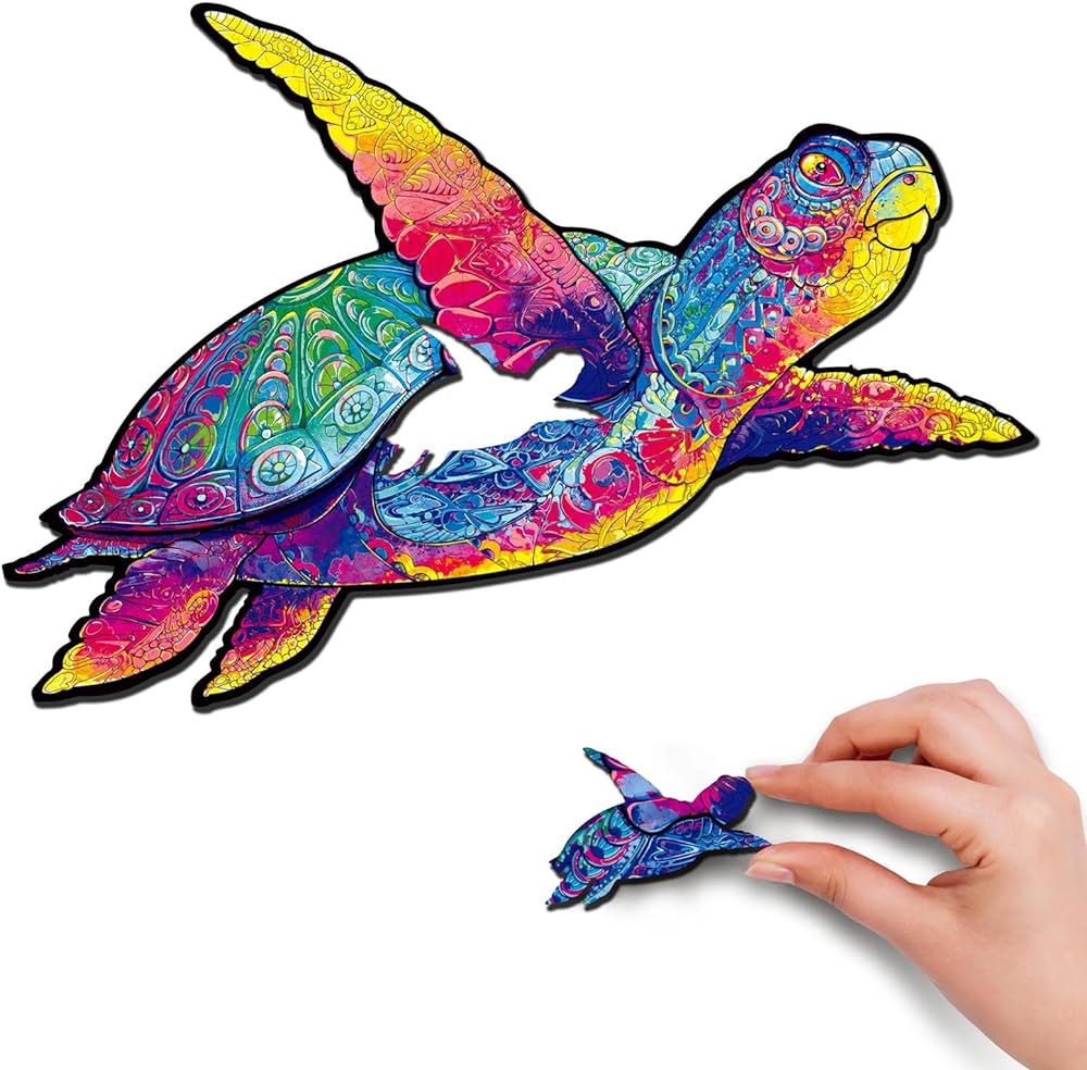 Colorfox rompecabezas de tortuga â rompecabezas de tortuga de madera marina rompecabezas de madera para adultos corte de madera rompecabezas ãºnico en forma de libertad animal juguetes de regalo para niãos