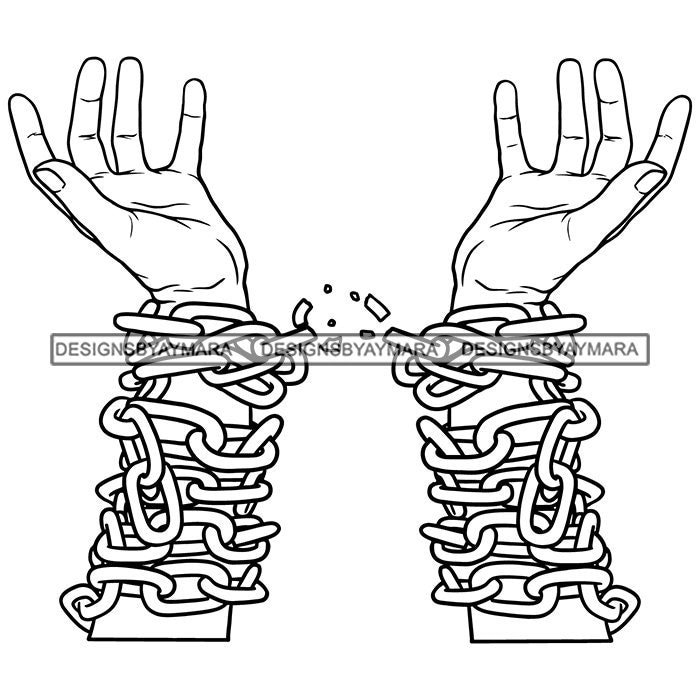 Black mans muãeca encadenada en cadenas roto badass grãfico africano en bw dibujo para colorear svg diseãos vectoriales clipart cricut silhouette cutting