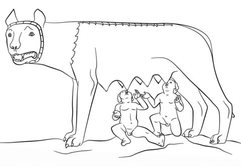 Romulus and remus with the she wolf coloring page from ancient rome and romanâ romulus and remus history drawings coloring pages