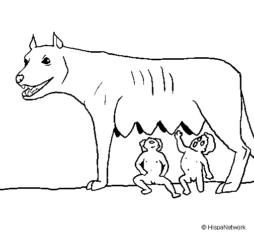 Wolf with romulus and remus coloring page