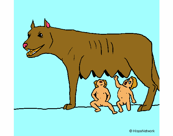 Colored page wolf with romulus and remus painted by user not registered