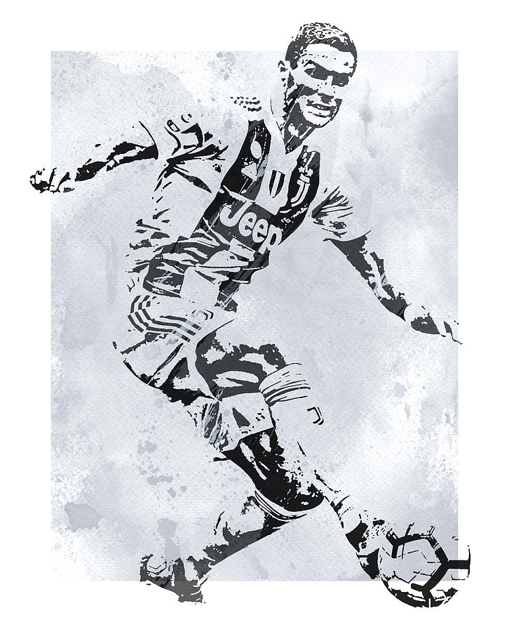 Cristiano ronaldo juventus watercolor strokes pixel art mixed media by joe hamilton