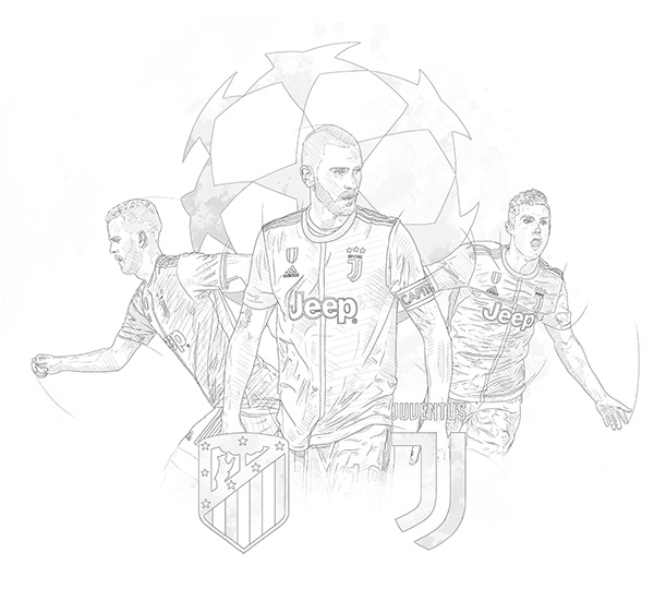 Process drawings wip for juventus illustrations ronaldo pjanic bonucci