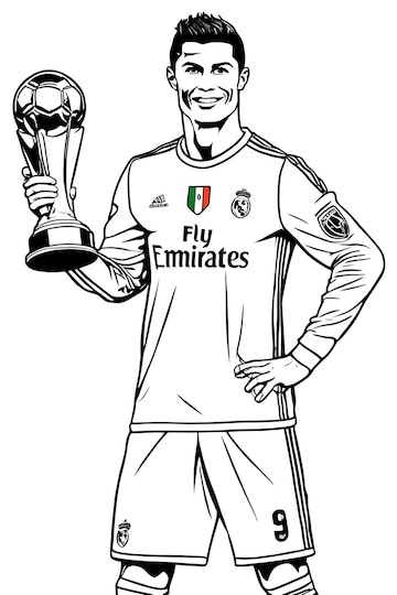 Premium photo football player posing with championship trophy coloring page