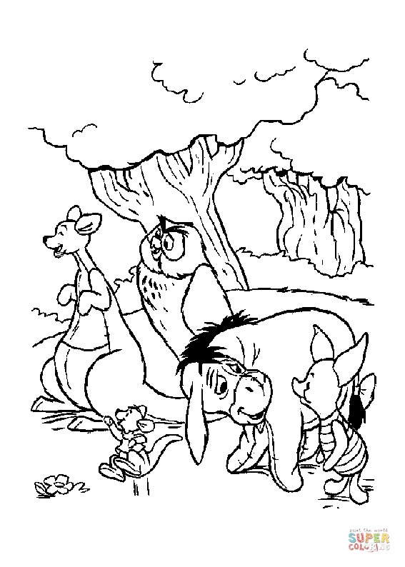 Roo owl eeyore and piglet coloring page free printable coloring pages