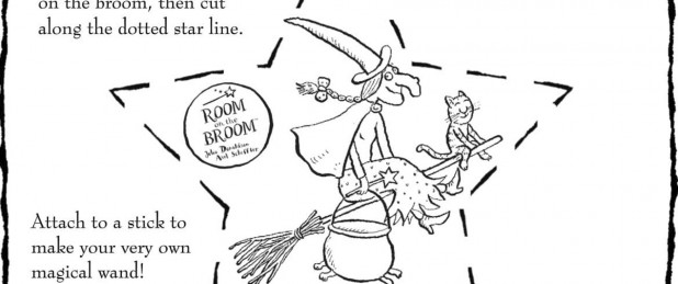 Colour in the witch and make her fly room on the broom