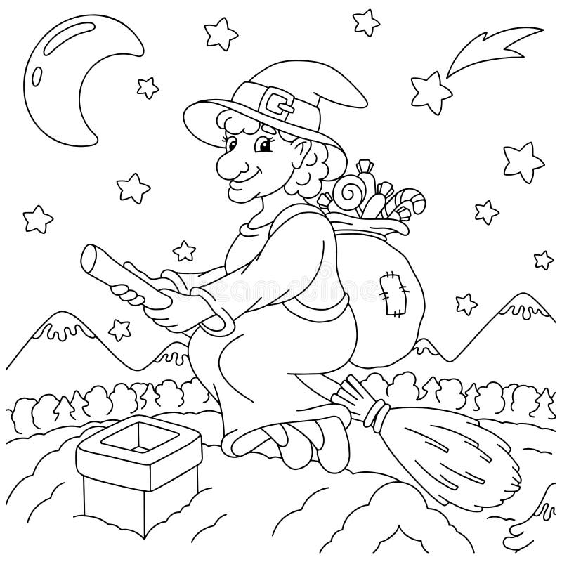Witch flying coloring page stock illustrations â witch flying coloring page stock illustrations vectors clipart