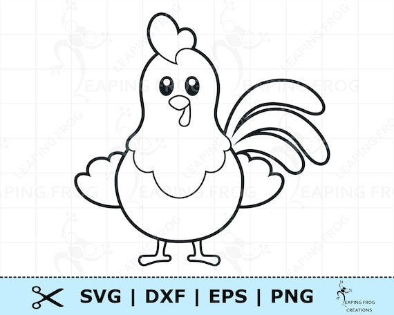 Cute rooster svg png dxf eps chicken digital download cricut silhouette cut files outline stencil coloring page clipart instant download