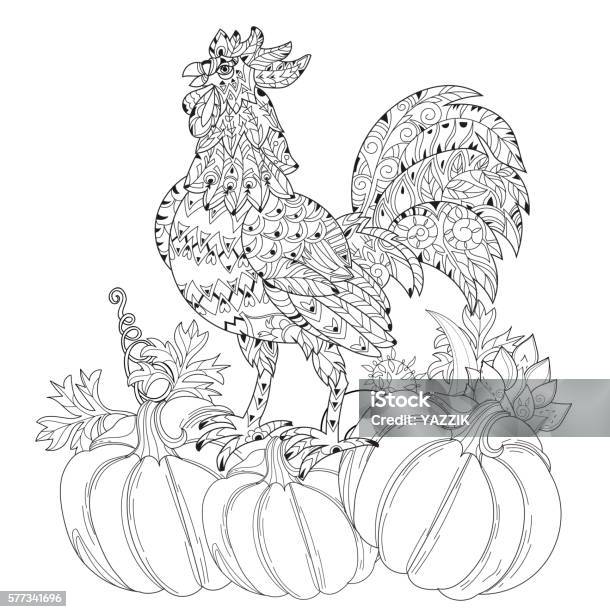 Roosterhand drawn doodle zen art stock illustration