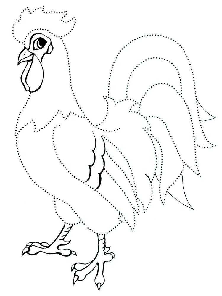 Online coloring pages coloring rooster with dotted outline coloring