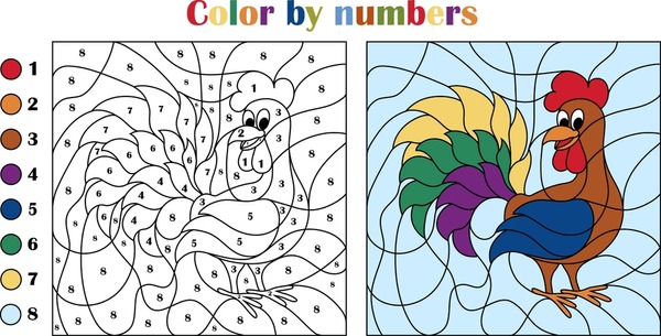 Thousand color by number rooster royalty